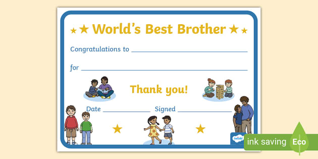 World's Best Brother Certificate (teacher made) - Twinkl