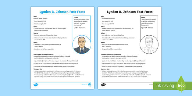 Printable Lyndon B. Johnson Fact File | Resources | Twinkl