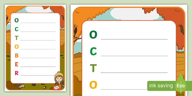 October Acrostic Poem Template, October Poems - Twinkl