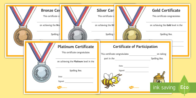 Editable Spelling Bee Certificates (teacher made)