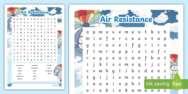 Air Resistance Word Search - Forces - Science - KS2 - Twinkl