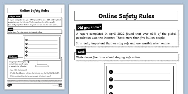 Online Safety Rules For Kids Worksheet (Teacher-Made)
