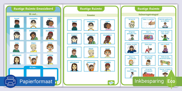 My Rustige Ruimte Emosies Visuele Ondersteuningsbord en Kaarte