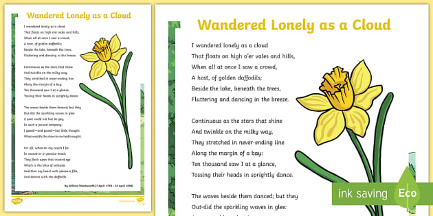 I Wandered As A Cloud Poem * NEW * I Wandered Lonely as a Cloud Poem