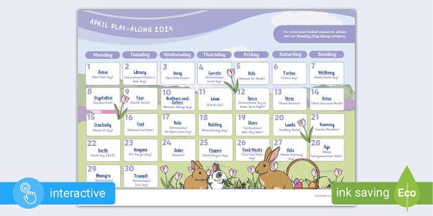 April Play-Along Calendar (2024) (teacher made) - Twinkl