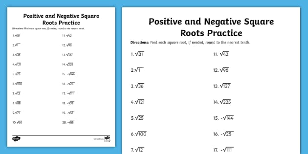 Eighth Grade Positive and Negative Square Roots Practice