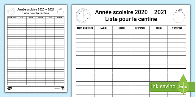 Cahier Du Prof Fiche Pour La Cantine