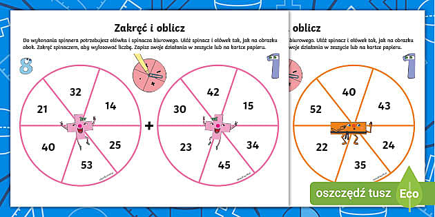 Dodawanie I Odejmowanie Do 100 Klasa 2 Zakręć i oblicz | Dodawanie i odejmowanie do 100 | Karta pracy