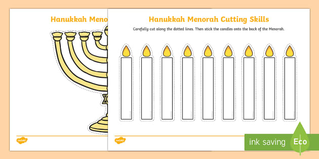 Hanukkah Menorah Cutting Skills Worksheet KS1 - Years 1-2