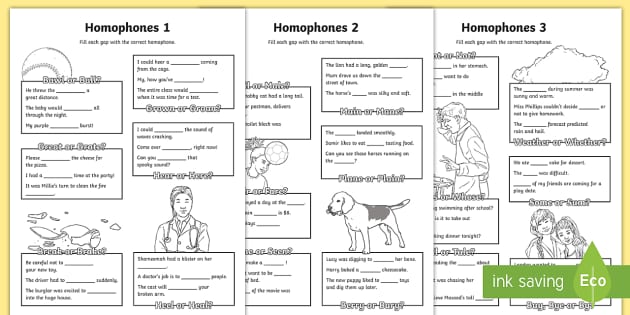 words that sound alike homophones activity sheets