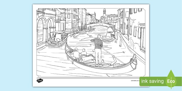 Venice Gondola Colouring Sheet (Teacher-Made) - Twinkl