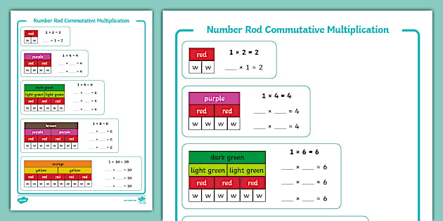 KS1 Number Rods Commutative Multiplication Array Worksheet