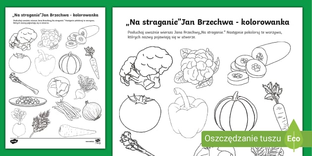 Jan Brzechwa „Na straganie” | Pokoloruj warzywa: Kolorowanka