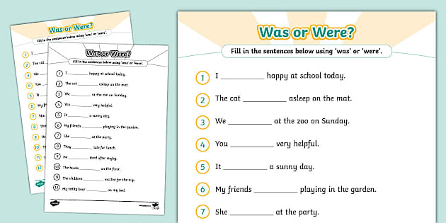 Was Or Were Worksheet