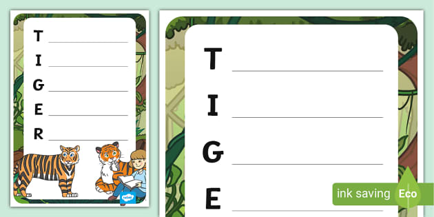 Tiger Acrostic Poem Template (teacher made) - Twinkl