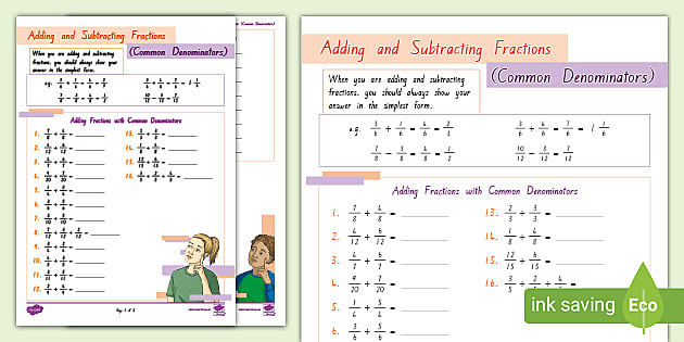 Adding And Subtracting Fractions With Common Denominators