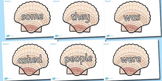 Tricky Words on Sea Shells (teacher made)