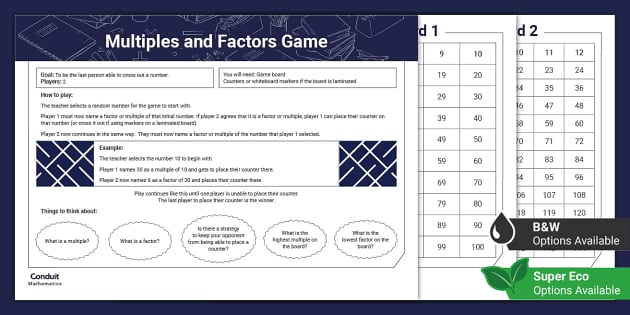 Multiples and Factors Game (teacher made) - Twinkl