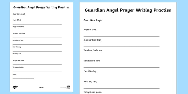 Guardian Angel Writing Practise Worksheet / Worksheet-Scottish