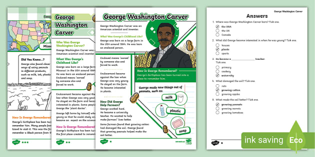 biography of george washington carver answer sheet