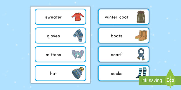 Winter Clothes Vocabulary, Winter Season