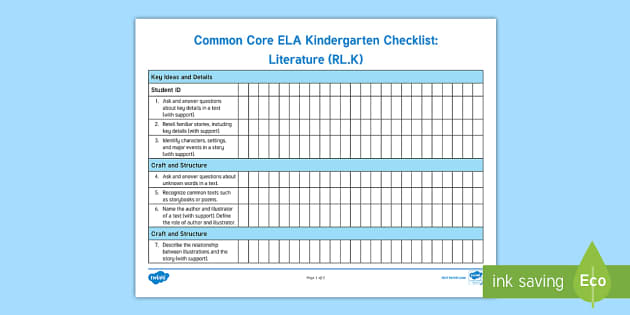 common-core-ela-kindergarten-standards-student-mastery-checklist