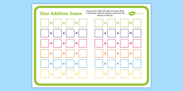 Three Dice Addition Game Primary Resource Twinkl