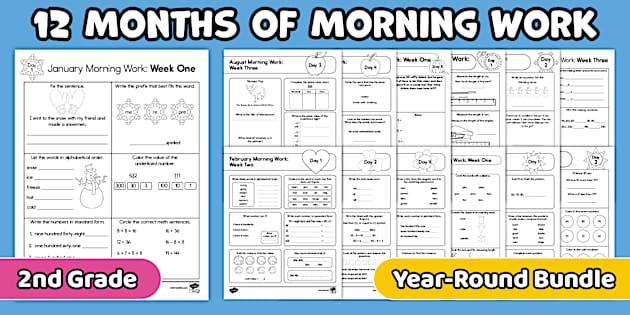 Second Grade 12 Months of Morning Work Bundle