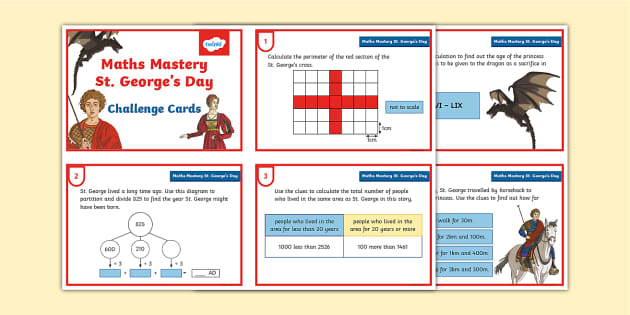 Year 4 Maths Mastery St. George's Day Word Problems Challenge Cards