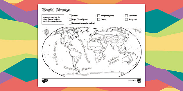 World Biomes Map Key and Coloring Activity for 3rd-5th Grade