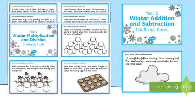 Year 2 Winter Themed Maths Challenge Cards (Teacher-Made)