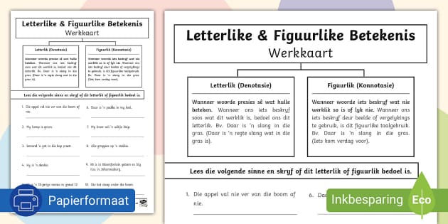 Letterlike En Figuurlike Betekenis Werkkaart (teacher Made)