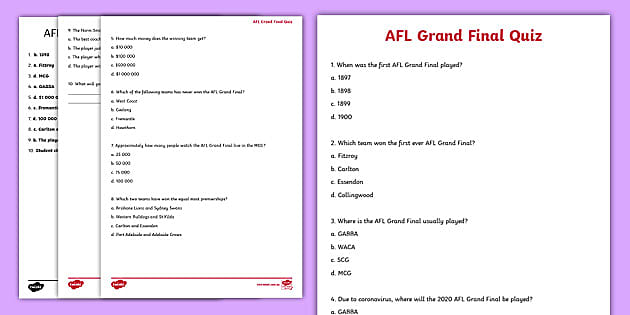 Crash Course Podcast Afl Grand Final Quiz Teacher Made