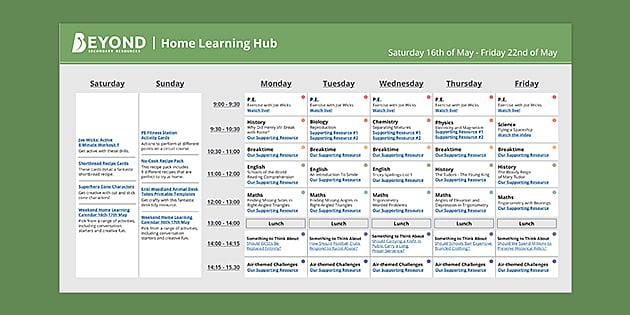 Beyond Home Learning Timetable 16th to 22nd May - Twinkl