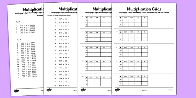 multiplying 4 digit numbers by 2 digit numbers using grid method