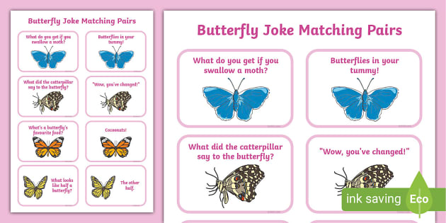 Butterfly Joke Matching Pairs (teacher made) - Twinkl