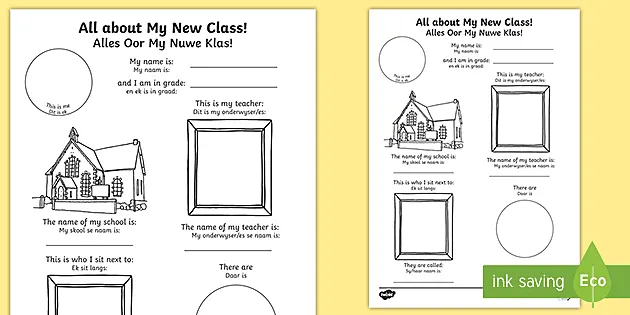 all about my new class worksheet worksheet english afrikaans all about my