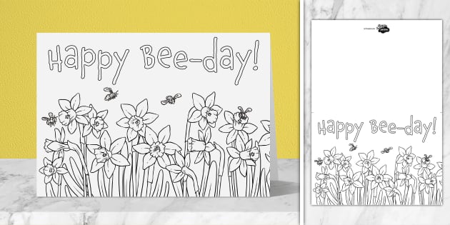 Happy Bee-day Colouring Card | Twinkl Party (teacher made)