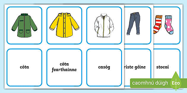 Clothing Matching Flashcards Gaeilge (teacher made) - Twinkl