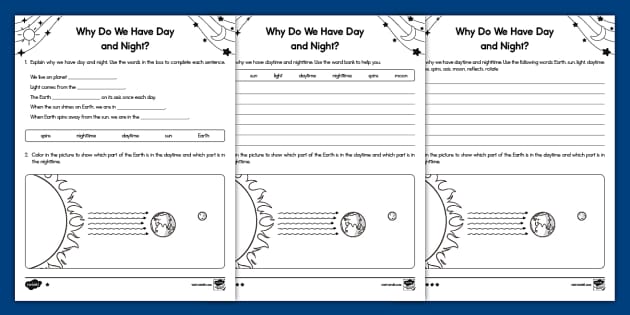 Objects in the Sky: Why Do We Have Day and Night? Activity Worksheet