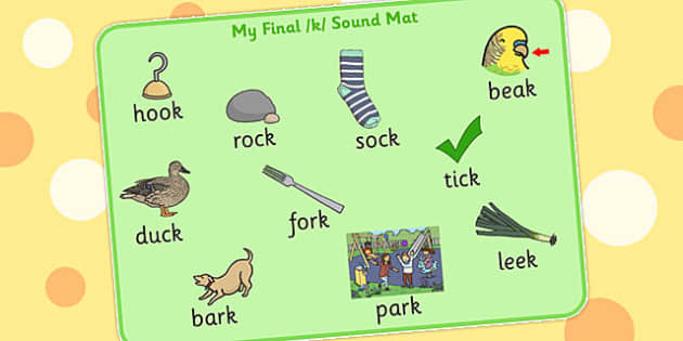 Final K Sound Word Mat (teacher made) - Twinkl