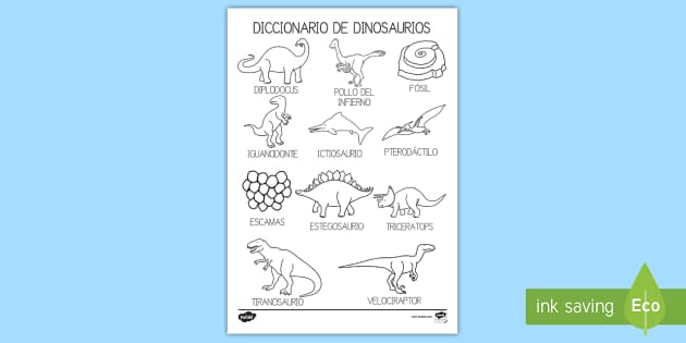 Hoja de colorear: Diccionario de dinasaurios