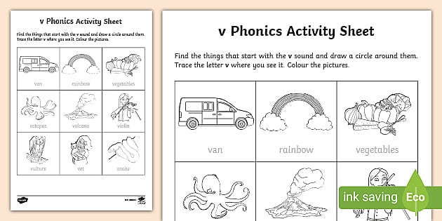 Alphabet V For Vocabulary Reading Lesson Kids Coloring Set