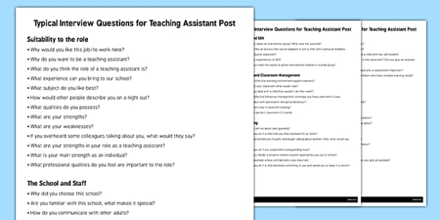Classroom Teacher Interview Questions - Teaching Assistant