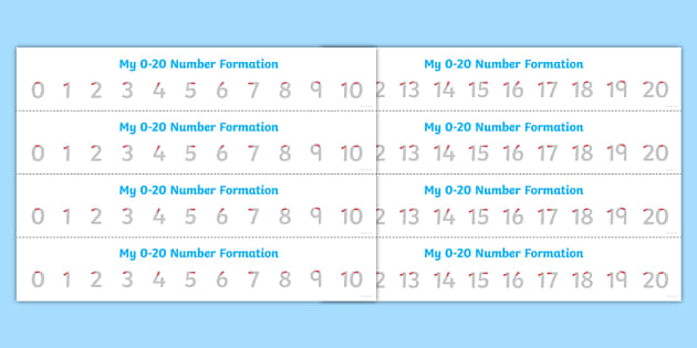 grade n worksheet 1 letter counting  0 to  Number  FREE!  Formation Strips 20