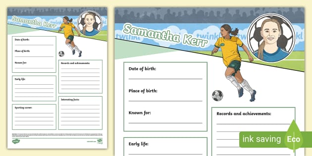 Samantha Kerr Fact File Template (Hecho por educadores)