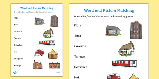 Houses and Homes Word and Picture Matching Worksheet - match