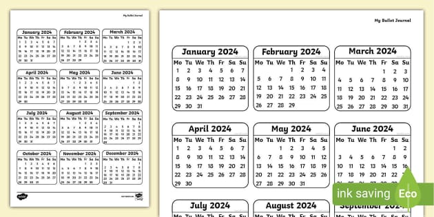 Bullet Journal Year to a Page Calendar (teacher made)