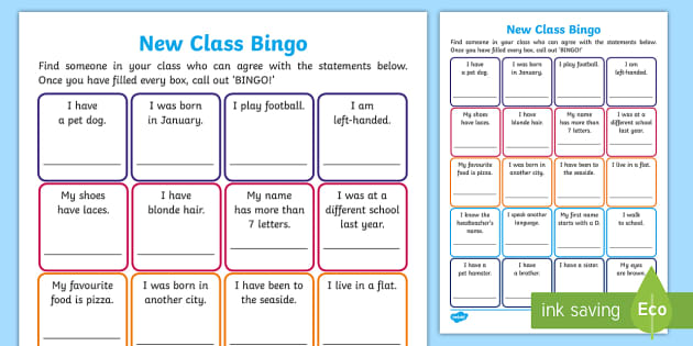 classroom bingo getting to know you activity