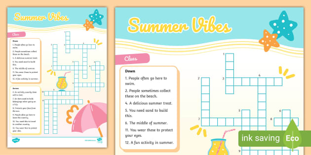 Summer Vibes Holiday Crossword (Hecho por educadores)
